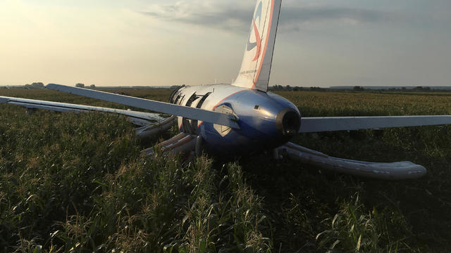 A view shows a passenger plane following an emergency landing near Moscow 