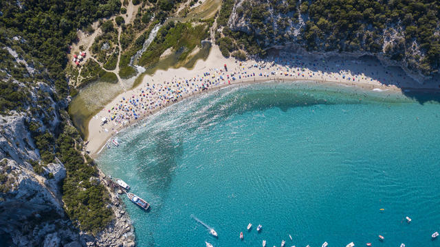 Aerial view of famous Cala Luna Beach, Sardinia 