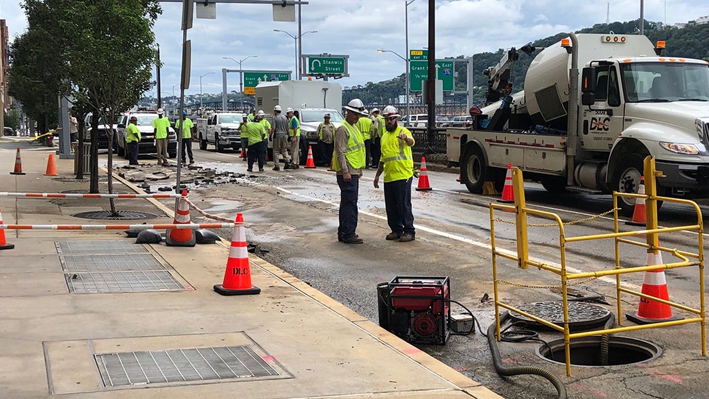 Water Main Break Floods Busy Downtown Intersection, Roads Shut Down ...