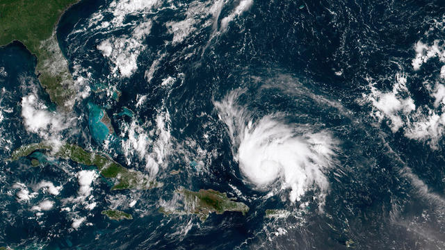 Hurricane Dorian leaves the Caribbean Sea and tracks toward the Florida coast in this NOAA satellite image taken at 10:20 a.m. ET August 29, 2019. 