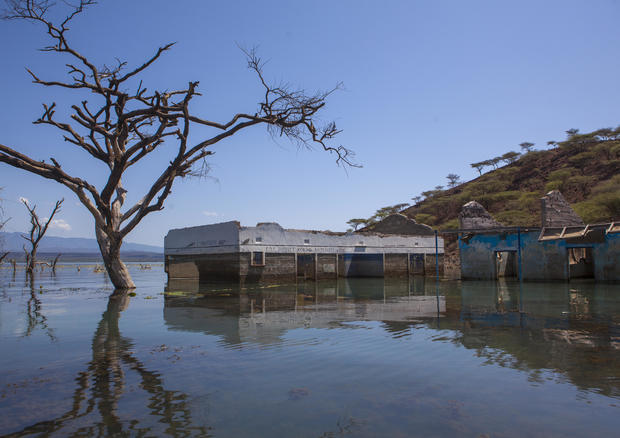 Kenya, Baringo County, Baringo, view of flooded hospital 