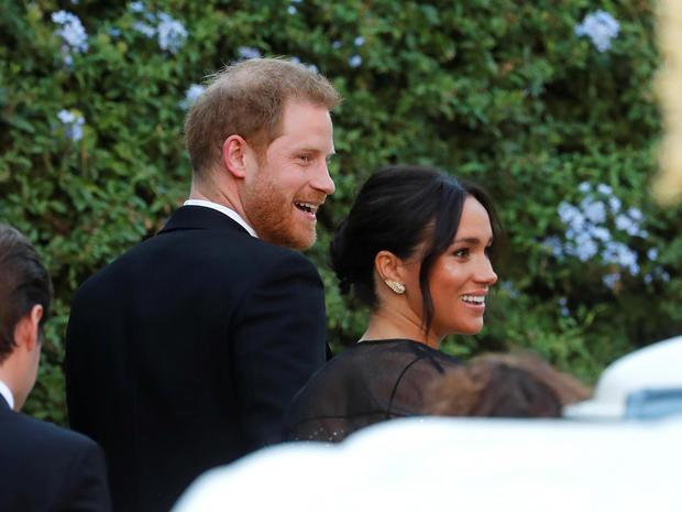The Duke and Duchess of Sussex, Prince Harry and his wife Meghan, arrive to attend the wedding of fashion designer Misha Nonoo at Villa Aurelia in Rome 