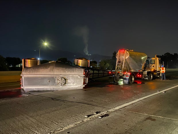 Tanker Carrying Fuel Overturns 