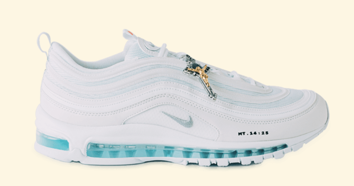 Disco Destino Injusticia Nike Air Max 97 "Jesus Shoes" filled with holy water are selling for $4,000  - CBS News