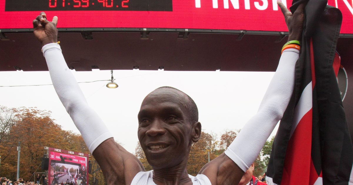 Eliud Kipchoge from Kenya first person to run a marathon in