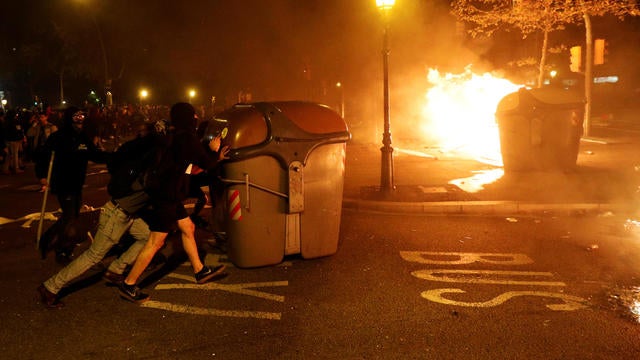 Separatists protest after a verdict in a trial over a banned Catalonia's independence referendum in Barcelona 