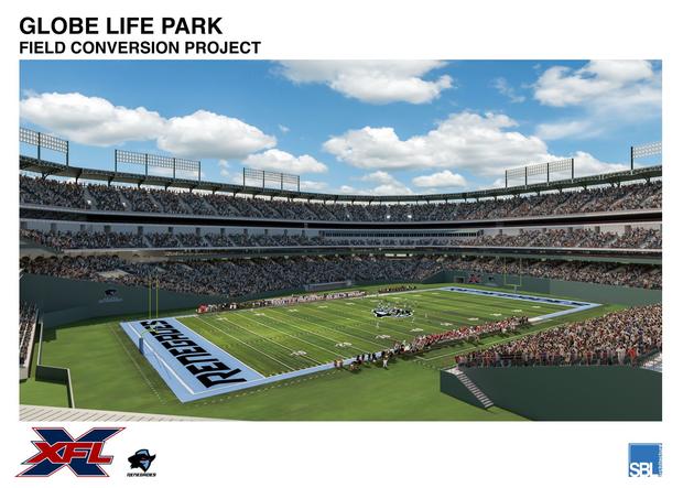 Rendering of Globe Life Park for XFL Football 