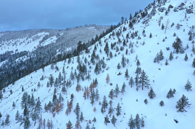 Aerial photo Eldorado National Forest winter snow scene 