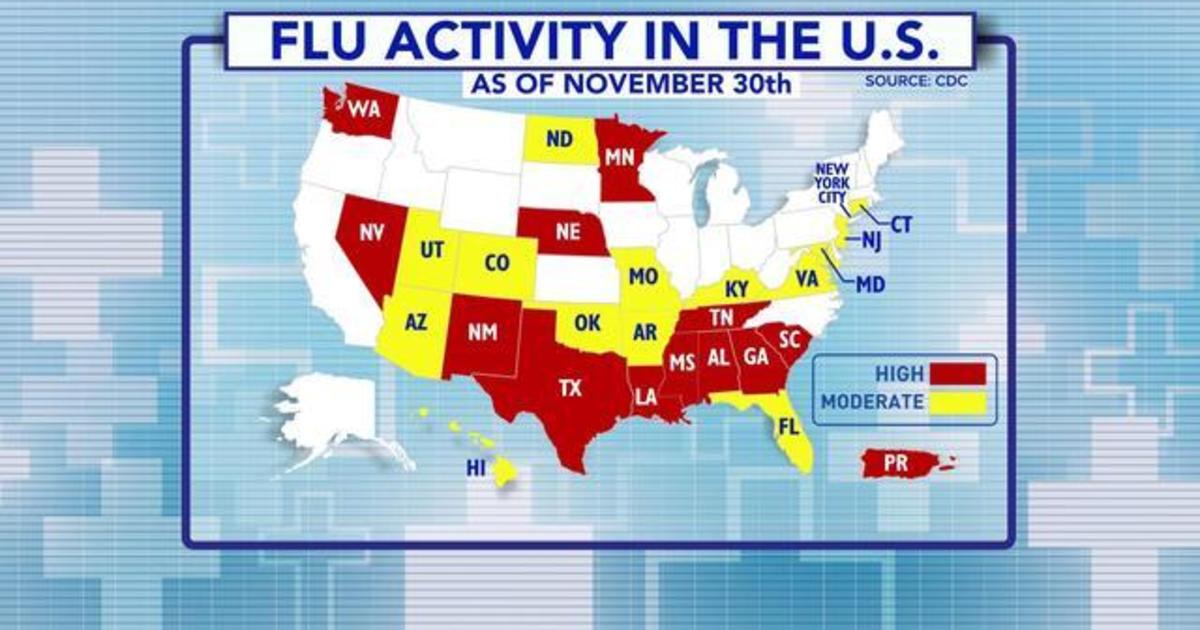 Flu Map November 2019 Flu Season Comes Early This Year Due To Unexpected Virus Cdc Says - Cbs News