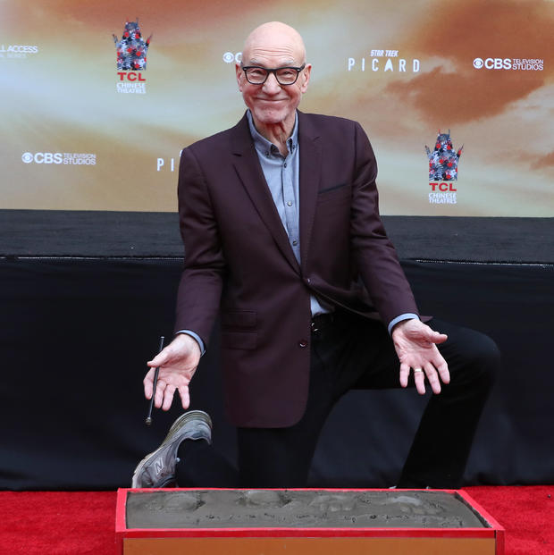 Sir Patrick Stewart Places His Handprints And Footprints In Cement At TCL Chinese Theatre IMAX 
