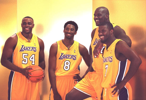 016777.SP.1002.Lakers20.VC A couple of newcomers join a couple of starters for a group portrait duri 