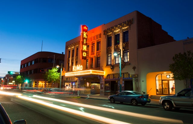 Albuquerque, Route 66 of Central Avenue historic KIMO Theatre at night