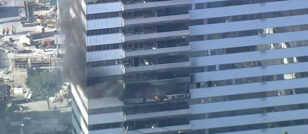 Fire Engulfs High-Rise Building In Brentwood 