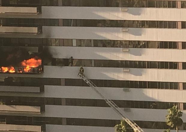 Fire Engulfs High-Rise Building In Brentwood 