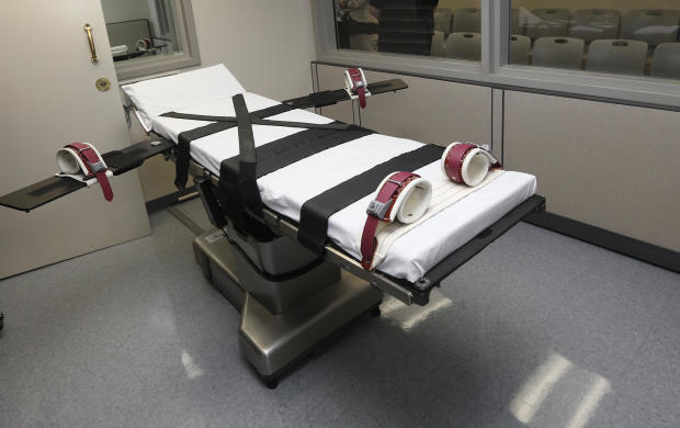The gurney in the execution chamber at the Oklahoma State Penitentiary in McAlester, Oklahoma, is seen October 9, 2014. 