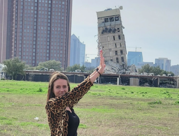 Kelley Breeding with "Leaning Tower of Dallas" 