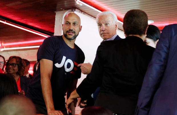 U.S. Democratic presidential candidate and former Vice President Biden talks with actor and comedian Key as he campaigns before his evening rally on Super Tuesday in Los Angeles 