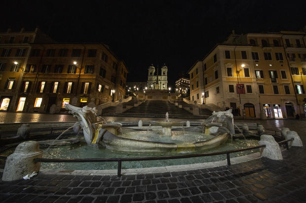 A view of the empty Spanish Step in Rome in the evening 