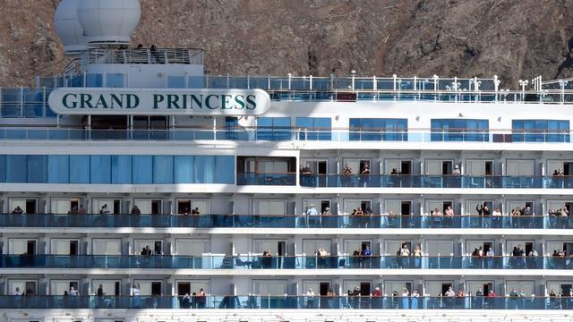 The Grand Princess cruise ship carrying passengers who have tested positive for coronavirus passes the Golden Gate bridge in San Francisco 