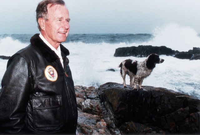 President Bush With Millie at the Beach 