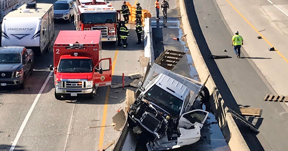 Pickup Truck Crashes Into Work Zone Barrier On I-5 In Sacramento - CBS ...