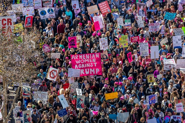 Los Angeles, Aerial View Of 750,000 Participate In Women's March 