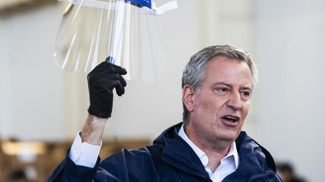 NYC Mayor De Blasio Visits Local Businesses Manufacturing Protective Gear 