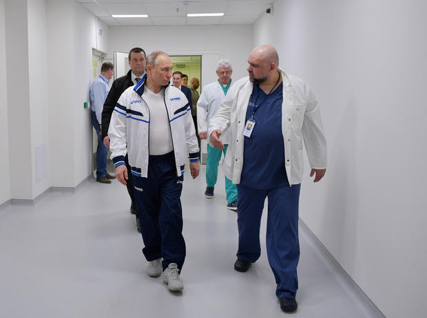 Russian President Putin visits a hospital for patients infected with coronavirus disease (COVID-19) on the outskirts of Moscow 