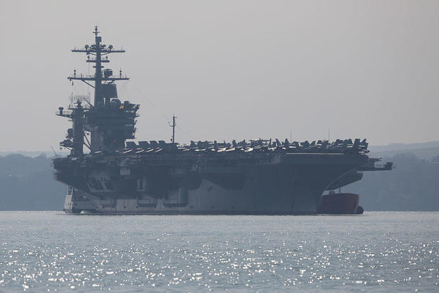 American Aircraft Carrier Anchors Off The Coast Of Hampshire 
