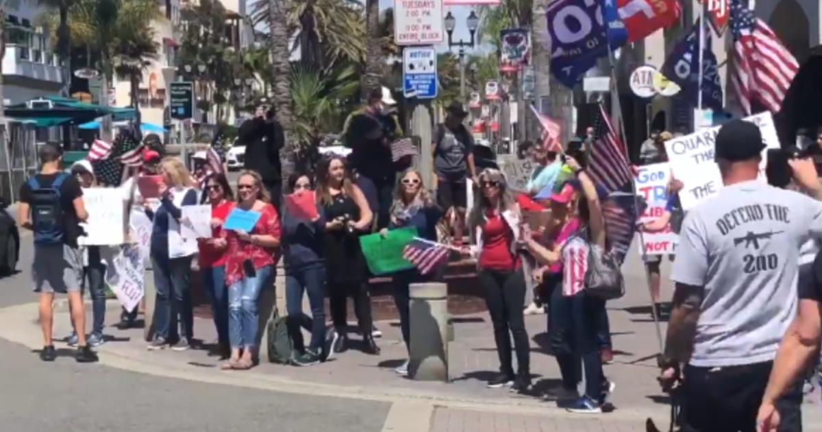 Huntington Beach Protesters Demand End To COVID Shutdown - CBS Los Angeles