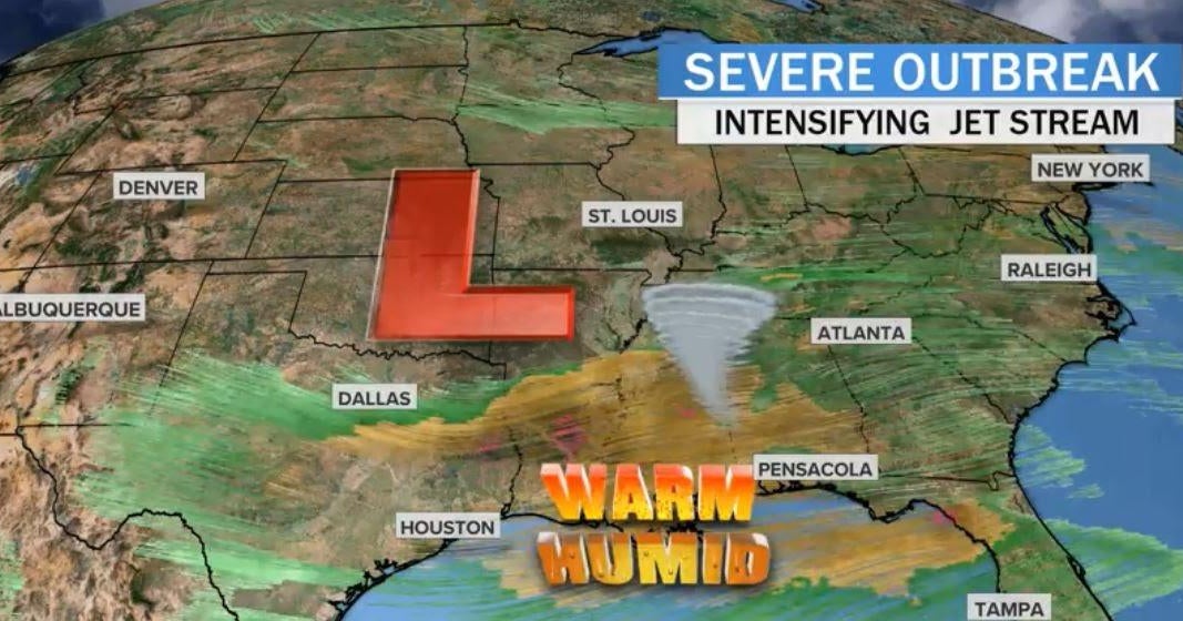 Another tornado outbreak is possible in the southern U.S. on Sunday ...