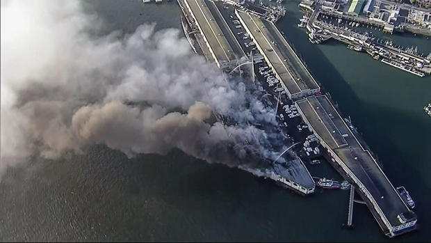 Aerial of the Smoke Plume from a Warehouse Fire at Fisherman's Wharf 