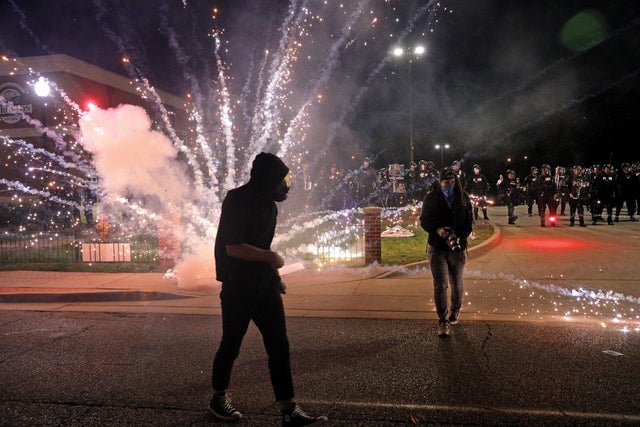 Police and protesters meet in Ferguson