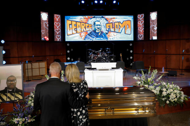 Mourners pay respect to George Floyd during his memorial service in Minneapolis June 4, 2020. 