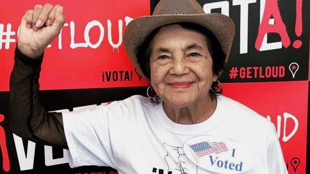 United Farm Workers' leader Dolores Huerta awaits results from a San Francisco Police Commission hearing on officers' actions at a 1988 rally, at the UFW headquarters in San Francisco on March 8, 1989. 
