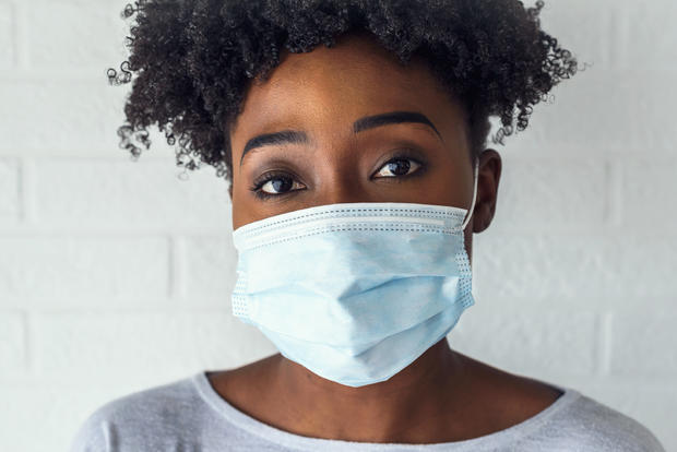 Young African Woman Wearing A Surgical Face Mask 