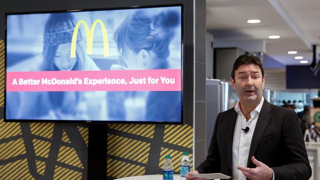 FILE PHOTO: McDonald's CEO Steve Easterbrook speaks during a press conference in New York 