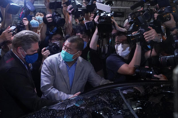 Media mogul Jimmy Lai Chee-ying, founder of Apple Daily, is seen as he was released on bail, after he was arrested by the national security unit in Hong Kong 