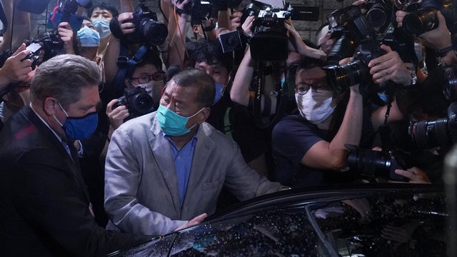 Media mogul Jimmy Lai Chee-ying, founder of Apple Daily, is seen as he was released on bail, after he was arrested by the national security unit in Hong Kong 
