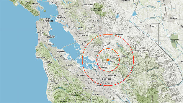 Milpitas Area Earthquake Locator Map 