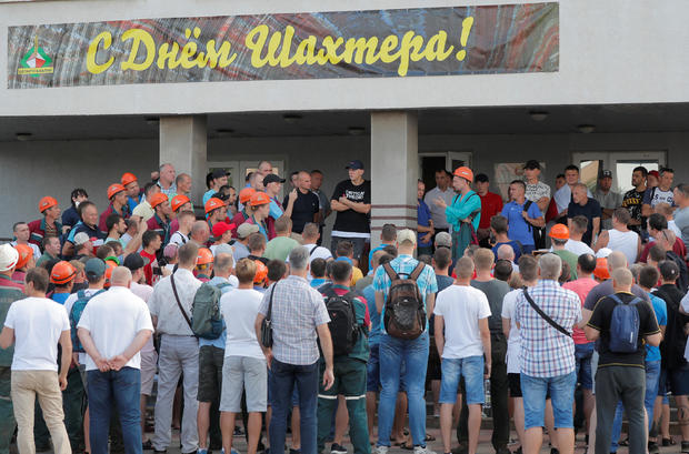 Workers of the potash producer Belaruskali protest against presidential election results near Salihorsk 
