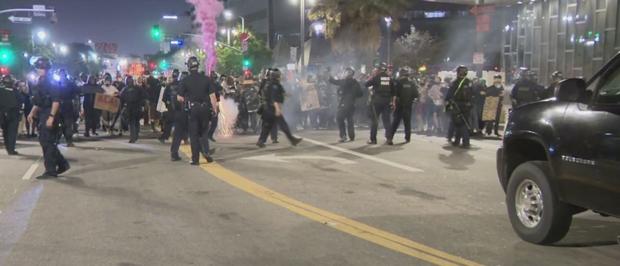 Jacob Blake Protesters Clash With Officers Outside LAPD Headquarters 