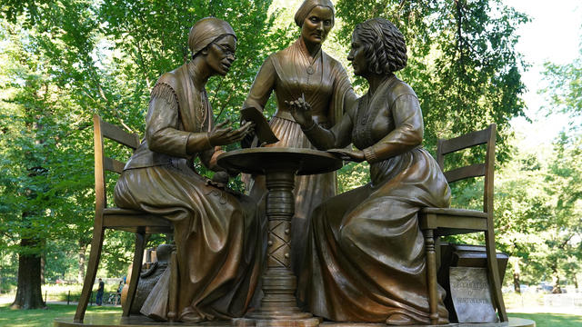 Bronze statue depicting Sojourner Truth, Elizabeth Cady Stanton and Susan B. Anthony is pictured in Manhattan's Central Park 