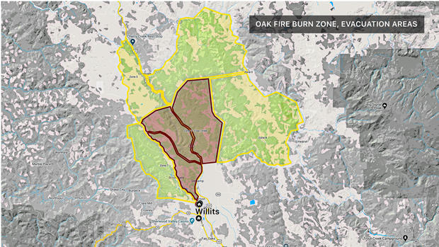 Oak Fire Burn Zone / Evacuations Near Willits 