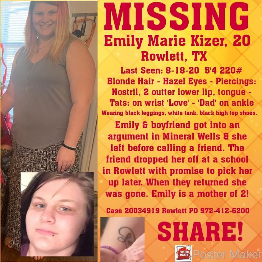 Rowlett Police Searching For 20-Year-Old Mother, Emily Marie Kizer ...