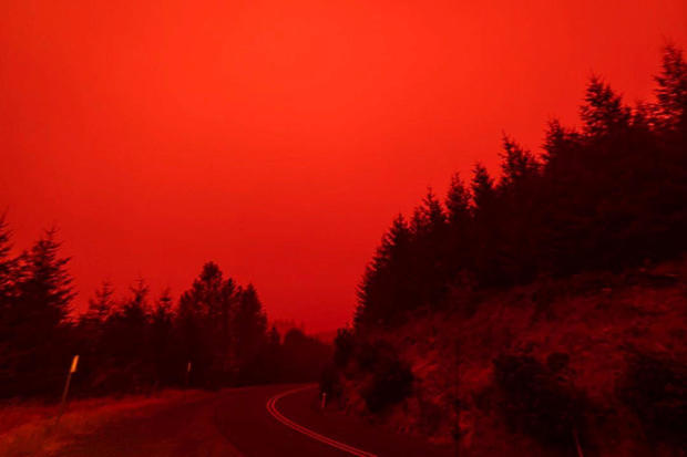 Red sky and thick smoke are seen in Salem City 