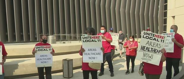 Laid Off LAX Food Workers Hold Protest Over Losing Healthcare 