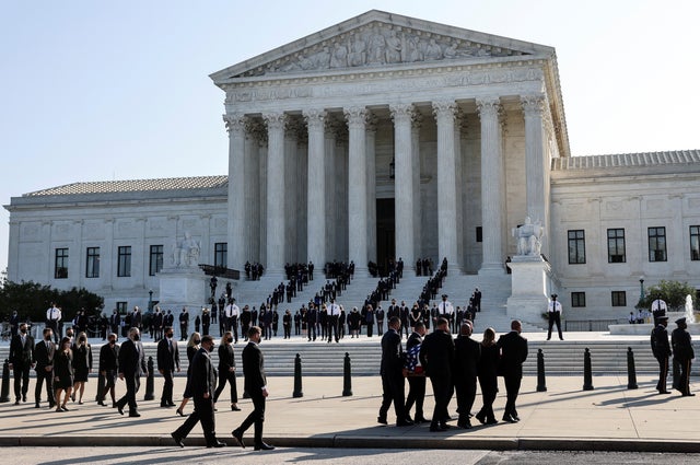 Casket of the late Supreme Court Justice Ruth Bader Ginsburg arrives at the U.S. Supreme Court in Washington 