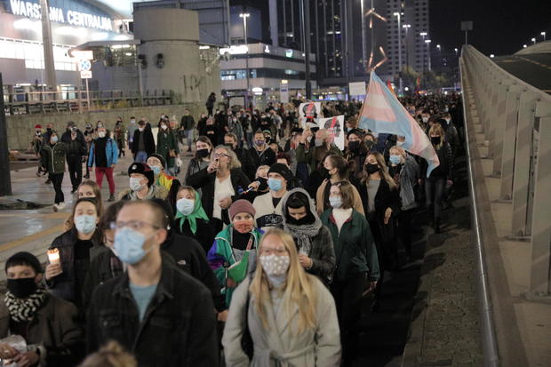 People protest against imposing further restrictions on abortion law in Poland in Warsaw 