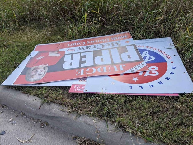 Campaign signs that had posts stolen